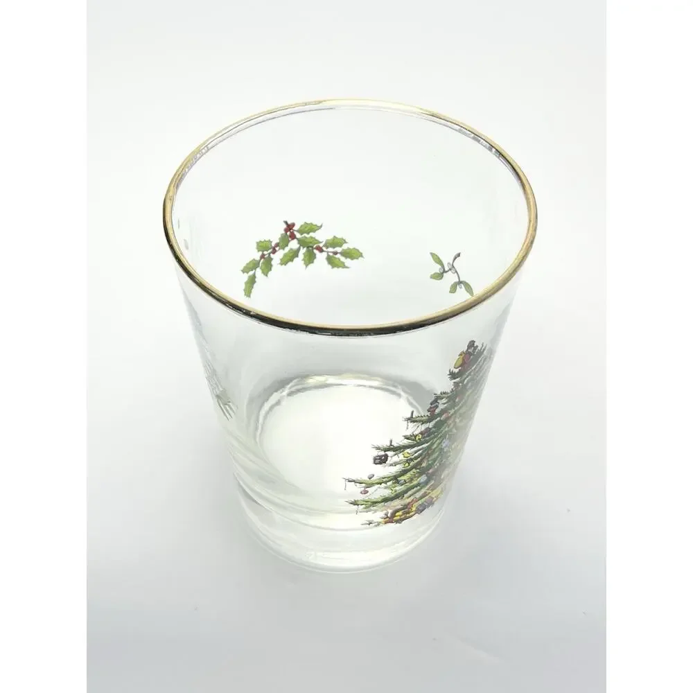 Spode “Christmas Tree” 8 Double Old Fashioned Tumbler Drinking Glasses 4.5” 15oz